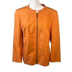 Vintage Akris Cotton Silk Two-Way Zip Jacket Sz 14 Orange Swiss Made Silk Lined